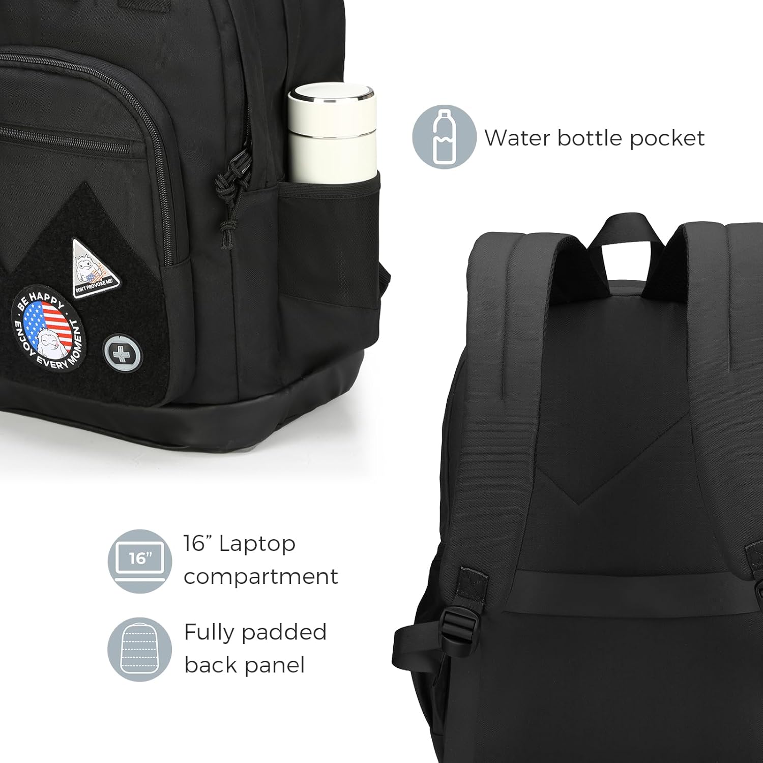 Swissdigital Design Big Student Laptop Backpack with Fun Personalized Patches For College Boy & Girl, Middle High School Teen Bookbag Cool Travel Daypack Black- Includes 3 Patches | SD1718-01 - Image 5