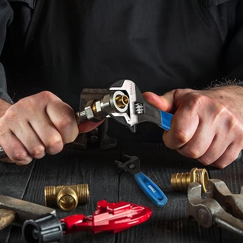 Miniatura 7 de SHALL Juego de llaves ajustables de 3 piezas, llave de acero Cr-V de 1086 pulgadas con agarre de cojín, llave de óxido negro de mandíbula ancha con