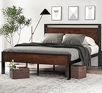 Vista 13 de SHA CERLIN Base de cama de plataforma metálica de tamaño completo de 14 pulgadas con cabecero y pie de cama de madera, base de colchón, no necesita