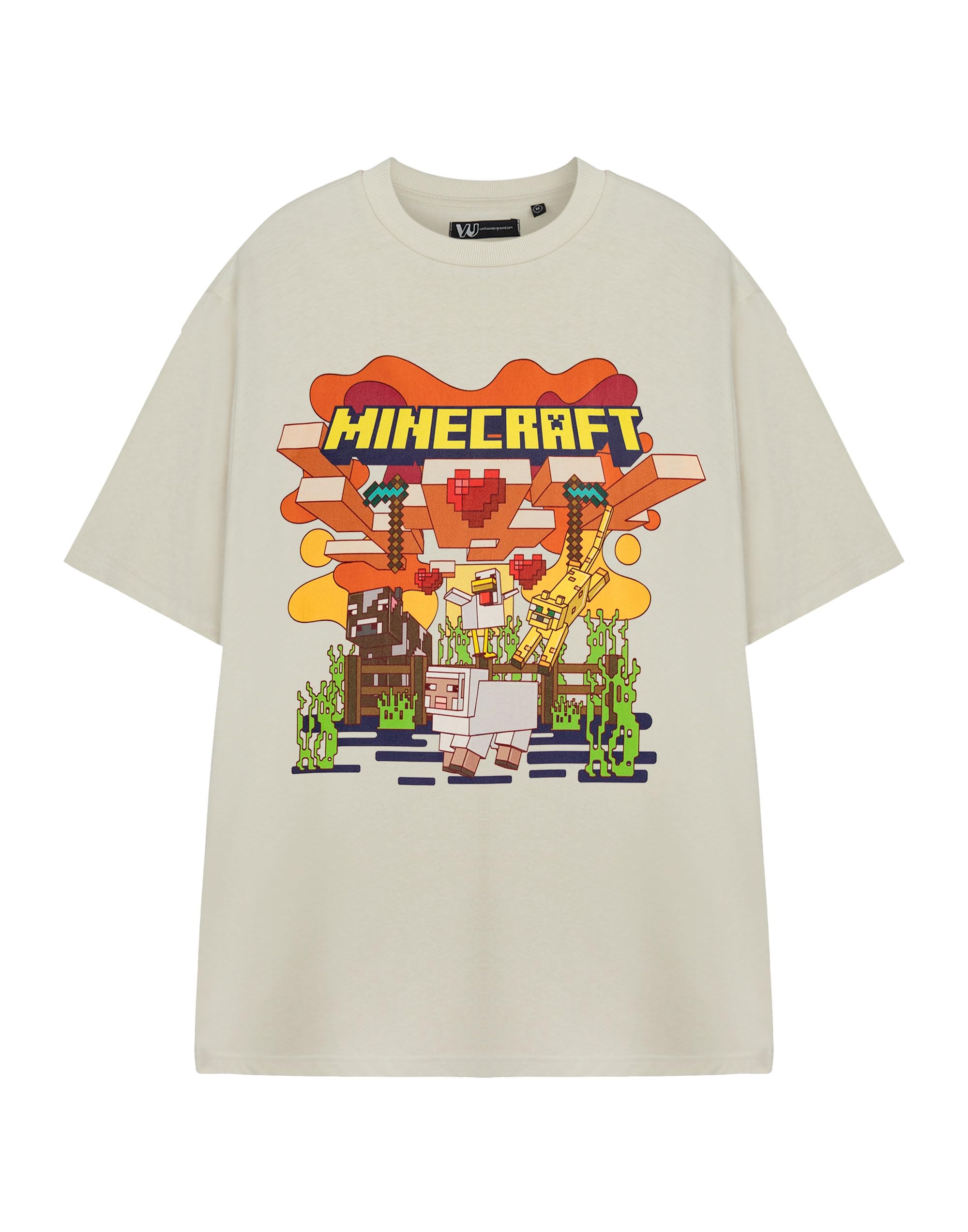 Vanilla Underground Women's Beige Minecraft Heart Animals Short Sleeved T-Shirt - Medium