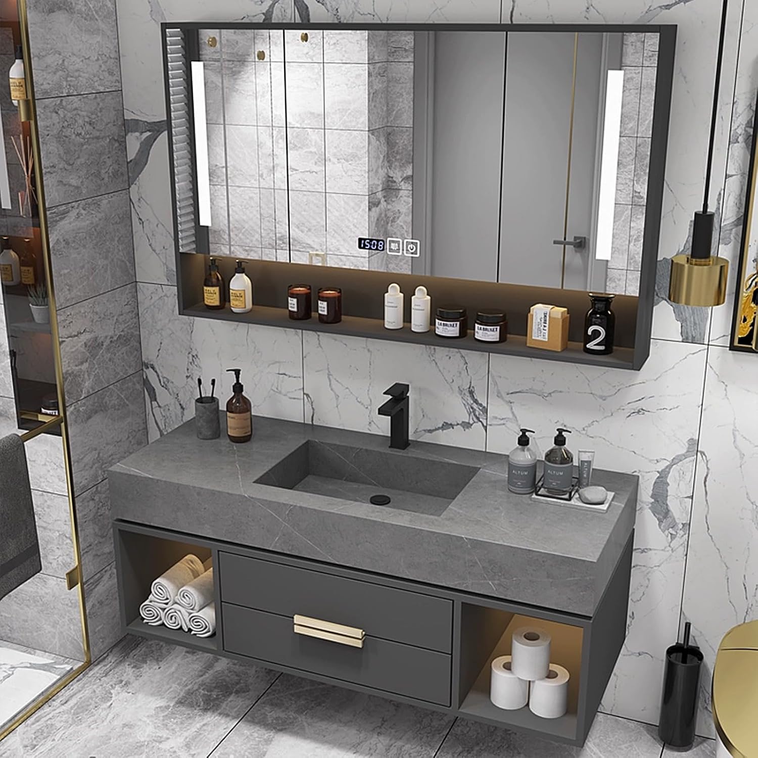Amazon.com: TIZAZO Single Basin Bathroom Cabinet - 60IN Bathroom Vanity ...