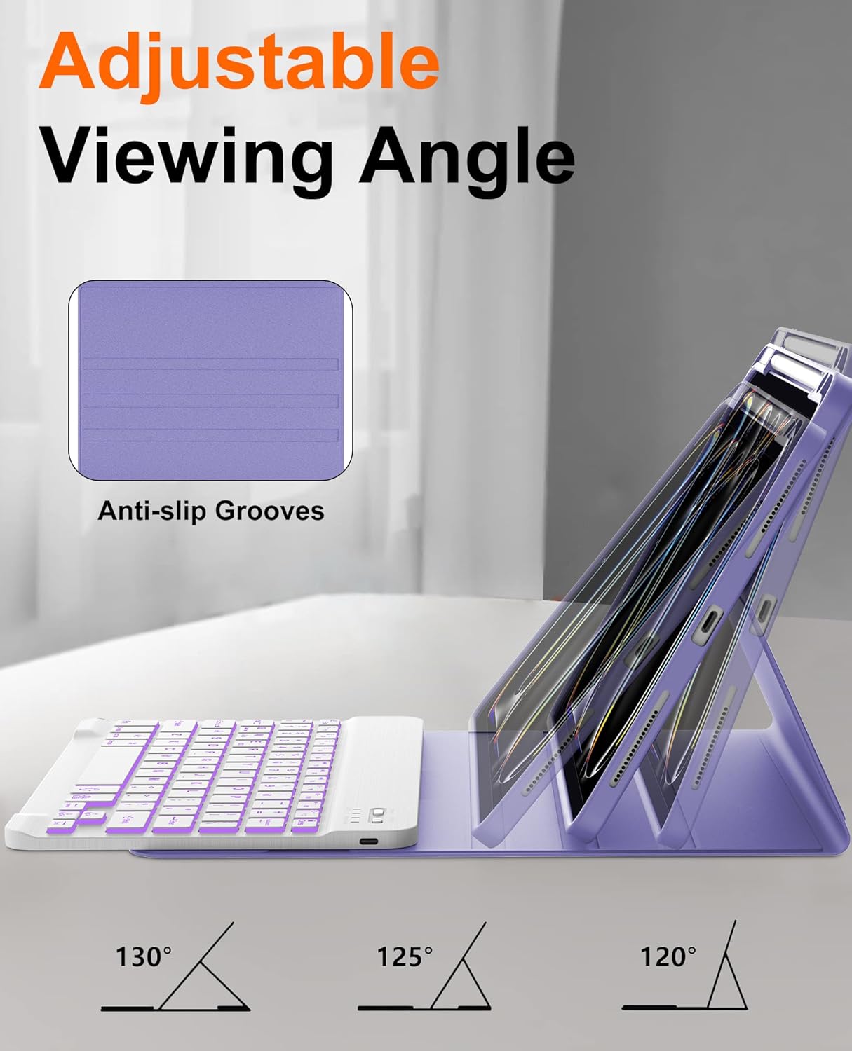 JADEMALL for iPad Pro 11 Inch Case with Keyboard (M4) 5th Generation 2024, 7 Colors Backlit, Wireless Bluetooth Detachable Keyboard, Auto Sleep/Wake, Smart Folio Cover with Pencil Holder, Purple