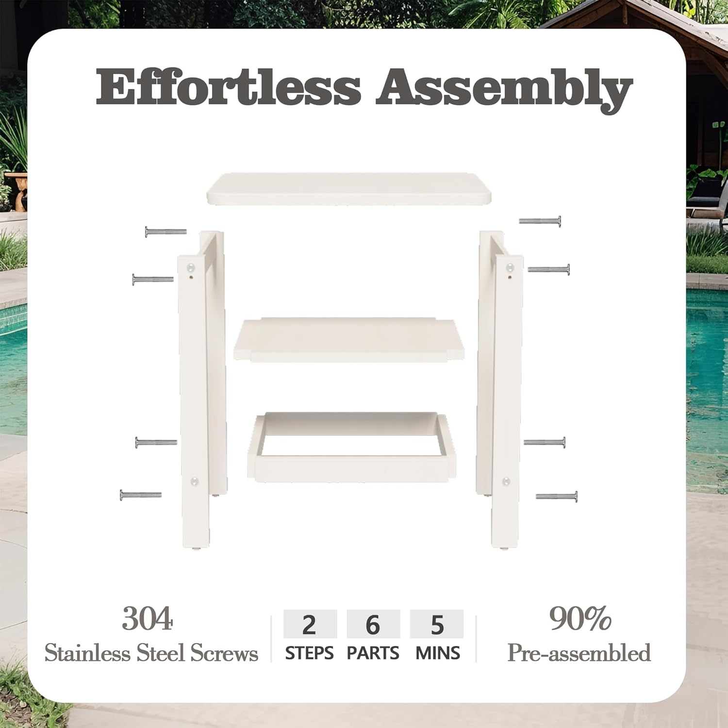 2-Tier Adirondack Outdoor Side Table, Weather-Resistant HDPE Patio End Table with Storage Shelf, Rectangular Garden & Lawn Small Table for Porch, Backyard & Living Room, White
