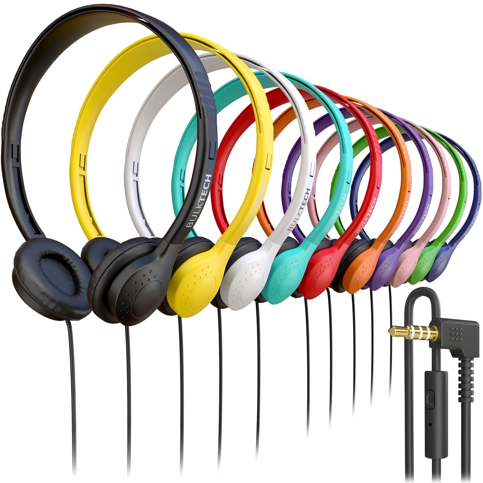 30 Pack Bulk Wired On-Ear Leather Headphones with Microphone and 3.5mm Connector, Multi