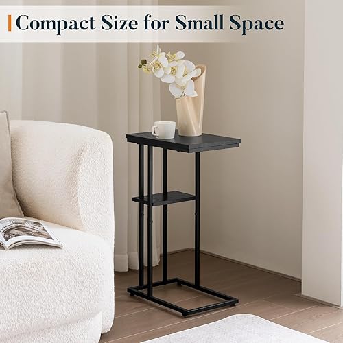 Miniatura 33 de Yoobure Juego de 2 mesas auxiliares de mesa C, mesas auxiliares para sala de estar, mesa auxiliar en forma de C, mesas de sofá que se deslizan café
