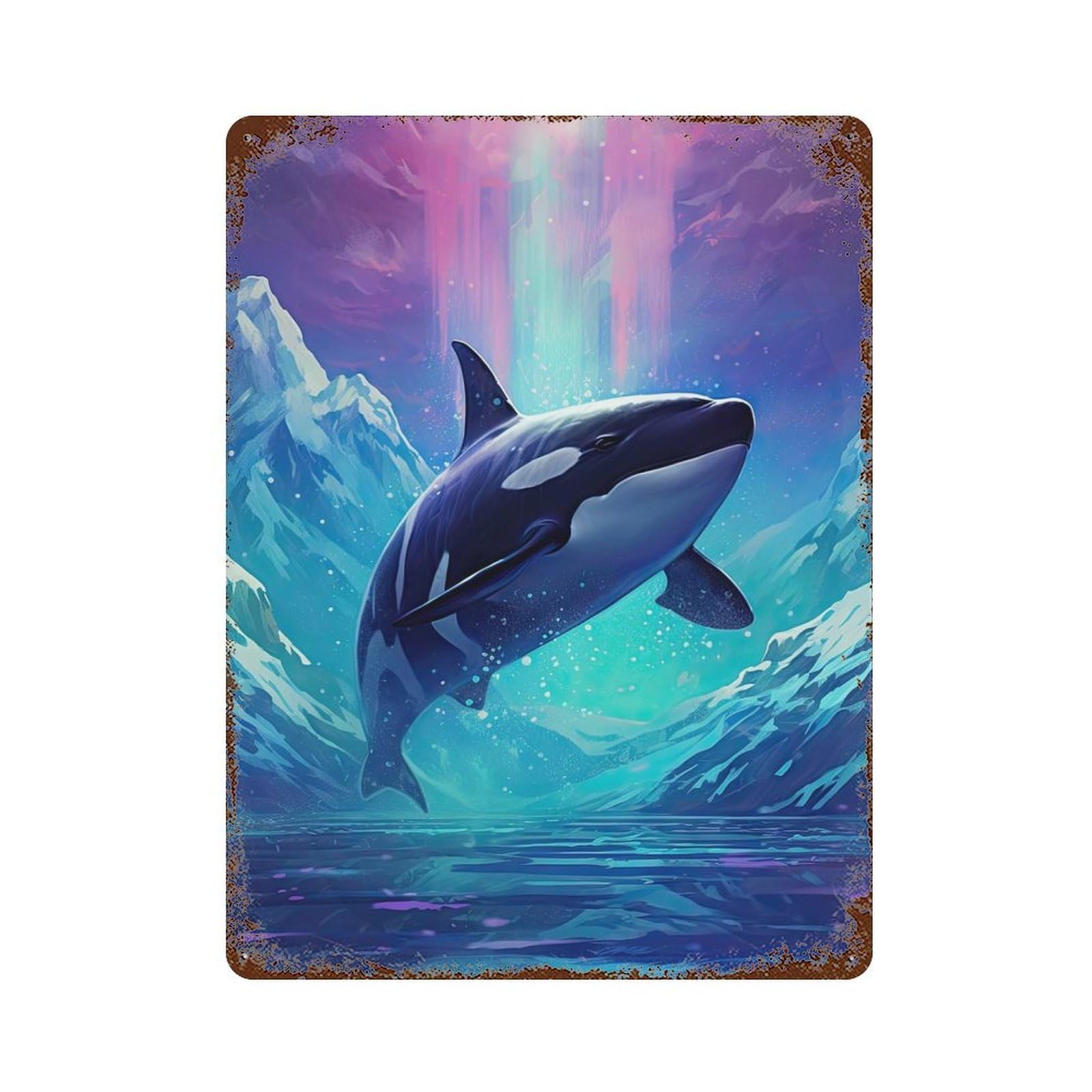 Magical Killer Whale Rustic Tin Plaque 15.7"x11.8", Ideal for Shed, Workshop And Garage Wall Decor