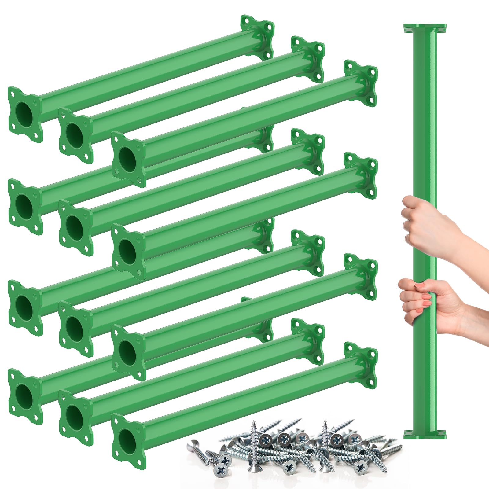 12 Pcs Metal Monkey Bars Ladder Rungs Hardware Kit for Backyards Indoor Outdoor Kids Climbing Monkey Bar Playground Equipment Swing Set Accessories (Green, 16.5 inch)