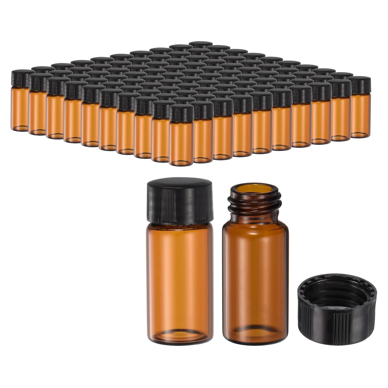 PATIKIL 10ml Amber Glass Vials, 100 Pack Sample Vials with Screw Cap Reagent Media Bottle Leak-Proof Liquid Sample Glass Vial for Lab Laboratory Storage