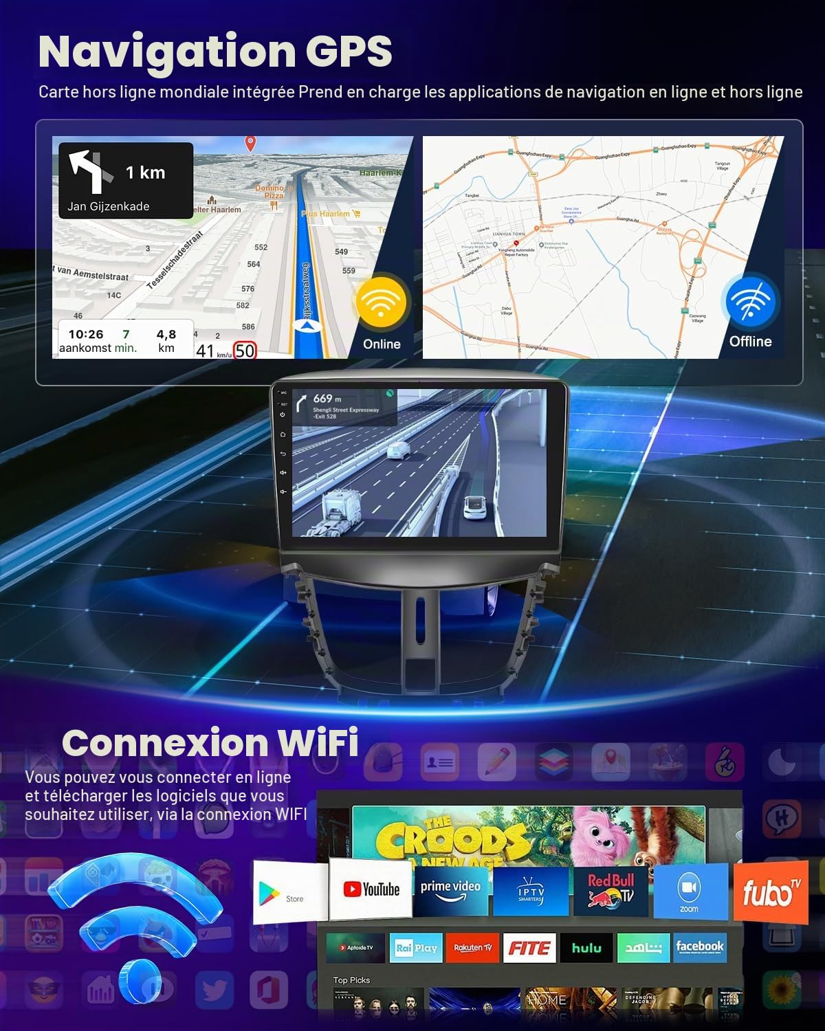 NHOPEEW Autoradio 4+64G Android pour Peugeot 207 2006-2015 avec Carplay sans Fil et Android Auto - Écran incell 9 Pouces Prise en Charge WiFi GPS Commandes au Volant + Caméra de recul, Canbus
