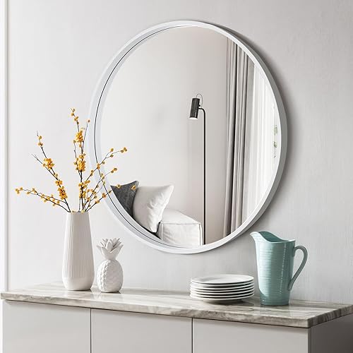 Miniatura 55 de WallBeyond Espejo redondo de madera de 24 pulgadas, espejo de pared circular para baño, espejo de pared redondo para decoración de pared, tocador