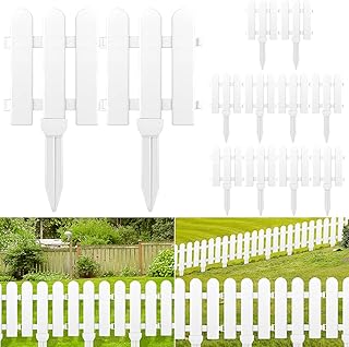 ELECLAND 12 Pieces Garden Fence with 12 Pieces Fence Insert White Plastic Fence Garden Picket Fence Edgings Lawn Flowerbed...