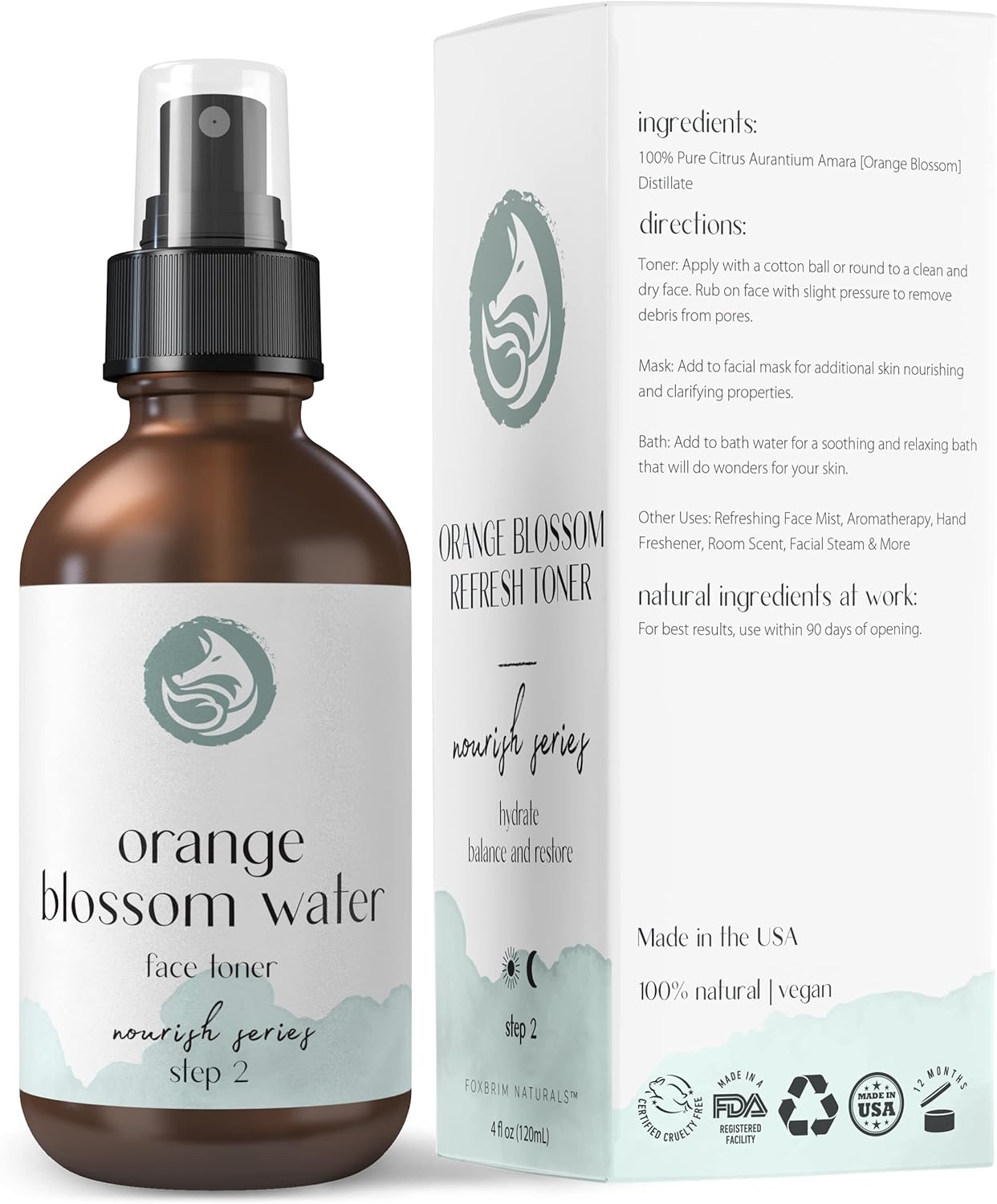Orange Blossom Water Face Toner - Alcohol-Free Daily Facial Toner Spray 100% Natural for Sensitive Skin Acne and Breakouts - Best to Tone Tighten and Clear Pores - 120mL/4.oz by Foxbrim - Image 7