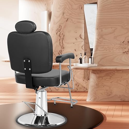 Miniatura 2 de Silla de peluquería negra, silla de pelo multiusos para peluquería casera, bomba hidráulica resistente con rotación de 360, silla reclinable de