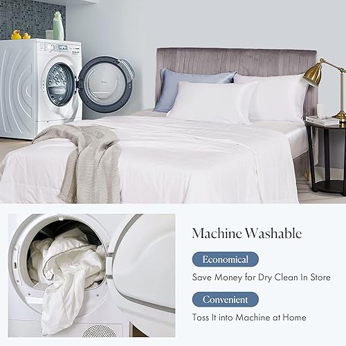 Miniatura 2 de Mommesilk Edredón de seda 100 % natural de seda larga, fresco para verano, lavable a máquina, blanco, tamaño individual de 67 x 87 pulgadas