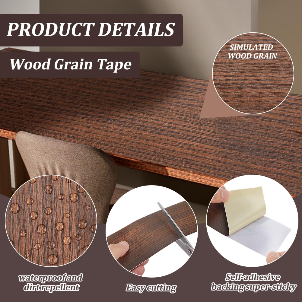 CREATCABIN 32.8 Feet x 2 Inch Wood Grain Repair Tape Wood Colored Duct Tape Brown PVC Self Adhesive Durable Decorative Stickers Roll for Furniture Floors Cabinets Tables Repairs DIY Crafting