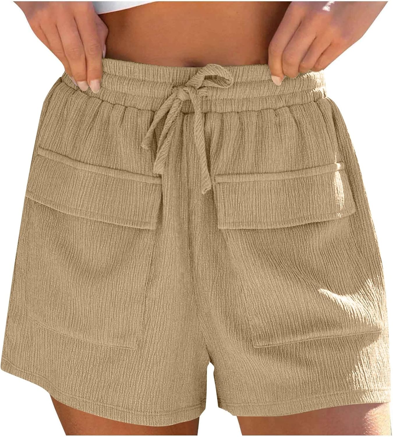 Shorts for Women Elastic Waist Drawstring Summer Beach Solid Pants with Pockets Loose Wide Leg High Waisted Joggers