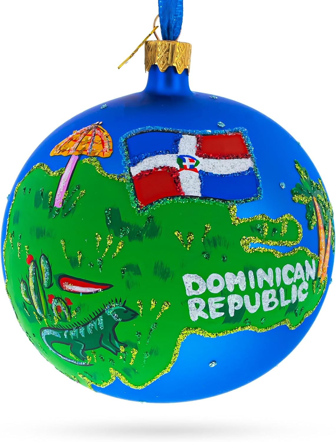 Dominican Republic Glass Ball Christmas Ornament 4 Inches