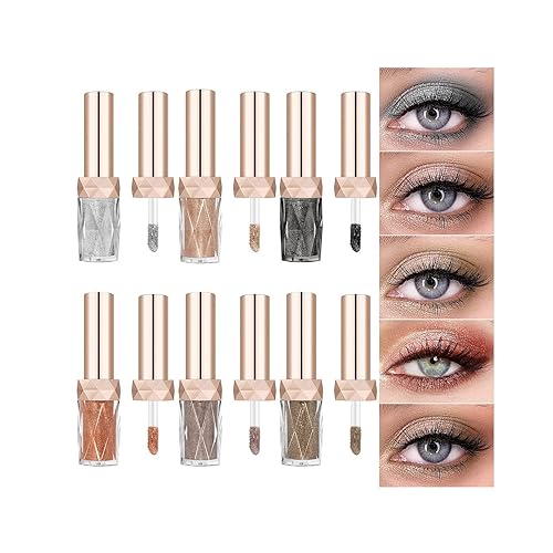 Sombra de ojos líquida de 6 colores con purpurina metálica brillante, aspecto de ojos ahumados, cobertura de una sola pasada, sombra de ojos de