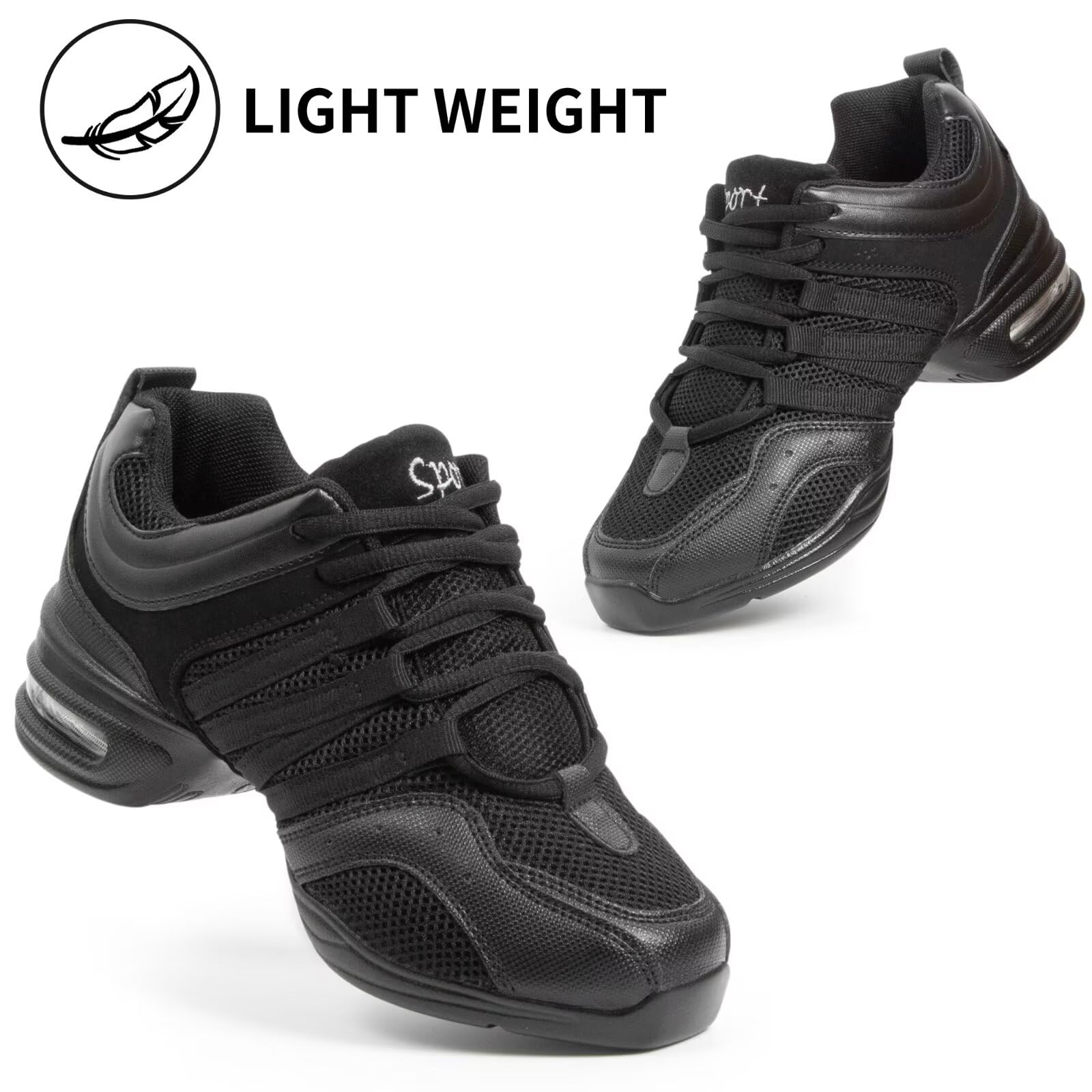 Zapatillas de jazz negras para mujer, transpirables, con cojín de aire