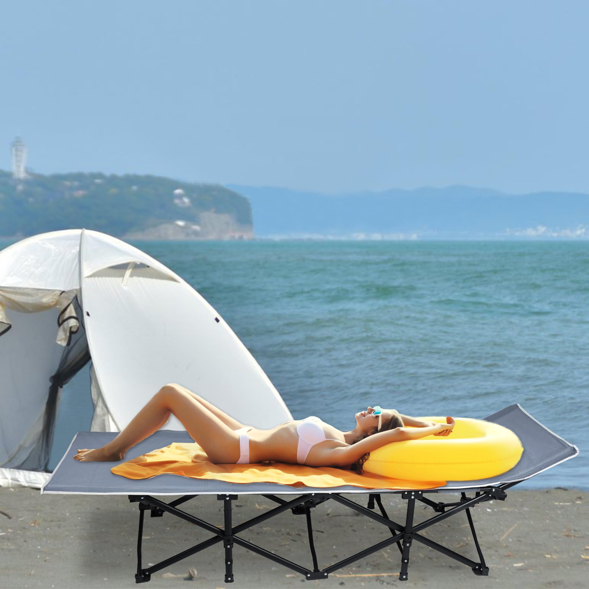 ACXIN Letto da campeggio stabile, pieghevole, da campeggio fino a 250 kg, con borsa per il trasporto e borsa laterale, ideale per viaggi all'aperto, interni, campeggio, letti per gli ospiti, spiaggia