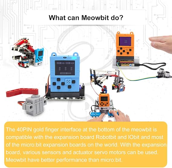 KittenBot Meowbit Card-Sized Retro Game Computer Codable Console for Microsoft Makecode Arcade & Python Video Game Compatible Micro:bit Expansion Board for Robot Building with Battery