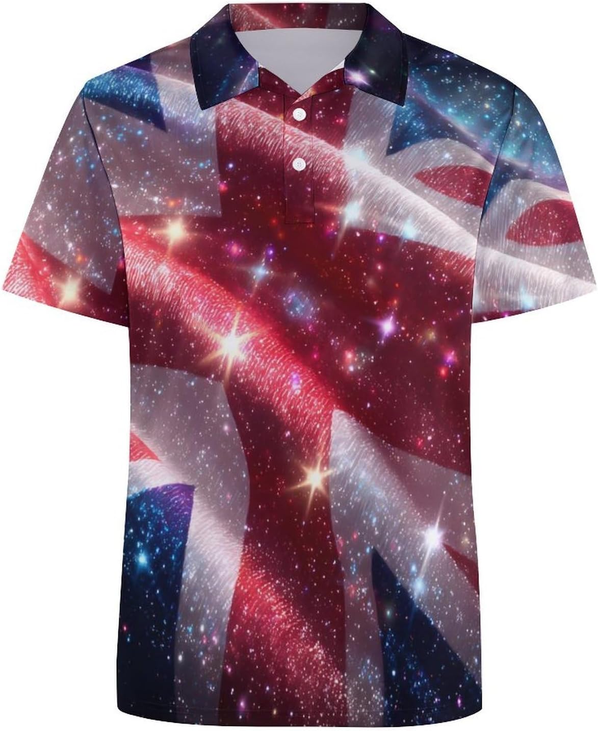 British Flag Sparkle Union Jack Men's Polo Golf Shirts Collared T-Shirt | short sleeve,three button,quick dry,machine washable,summer tee top