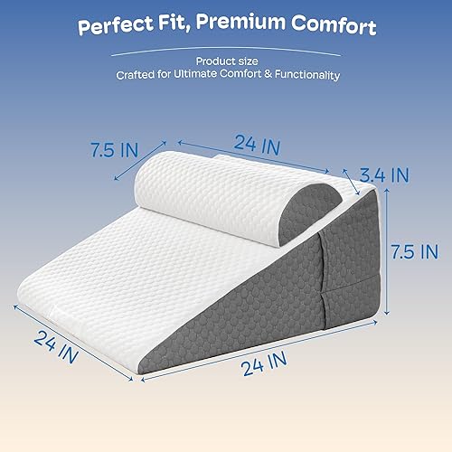 Miniatura 2 de Almohada de cuña de 2 piezas con almohada ajustable, almohada de cuña para reflujo ácido y alivio del dolor de espalda, ronquidos, almohada de cuña