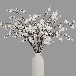 Geegoods Artificial Baby Breath Flowers, 10 Long Stem White Faux Branche...