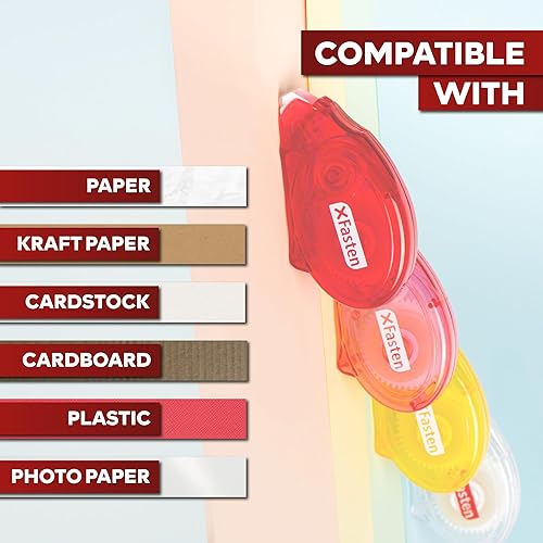 Miniatura 7 de XFasten Cinta adhesiva de doble cara para álbumes de recortes, 0.315 in x 30 pies, paquete de 4 unidades de cinta adhesiva multicolor, cinta de