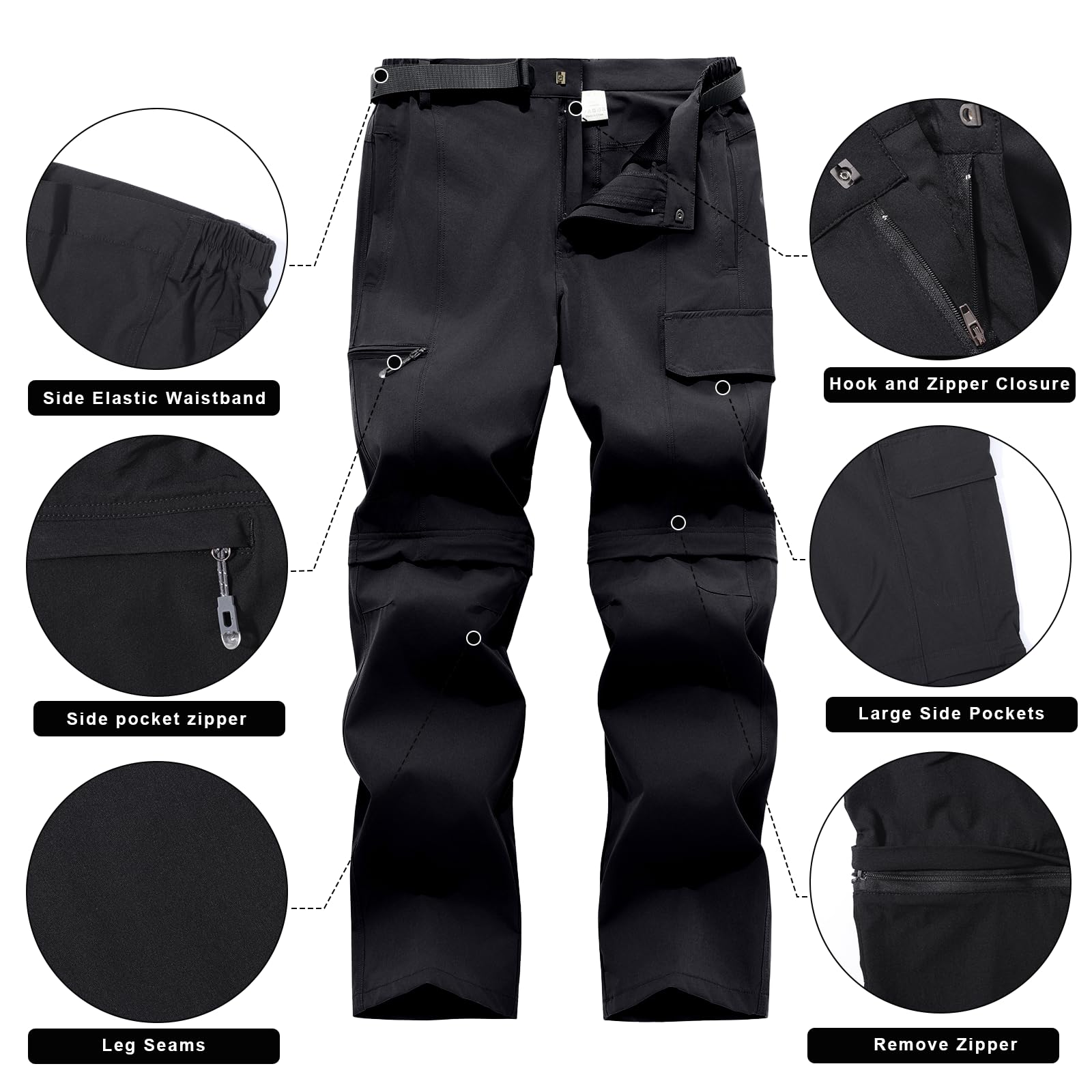 Pantalon d'extérieur pour Hommes, Pantalon de randonnée Amovible, Pantalon de Travail avec Ceinture, Respirant, à séchage Rapide, imperméable, pour Le Printemps et l'été