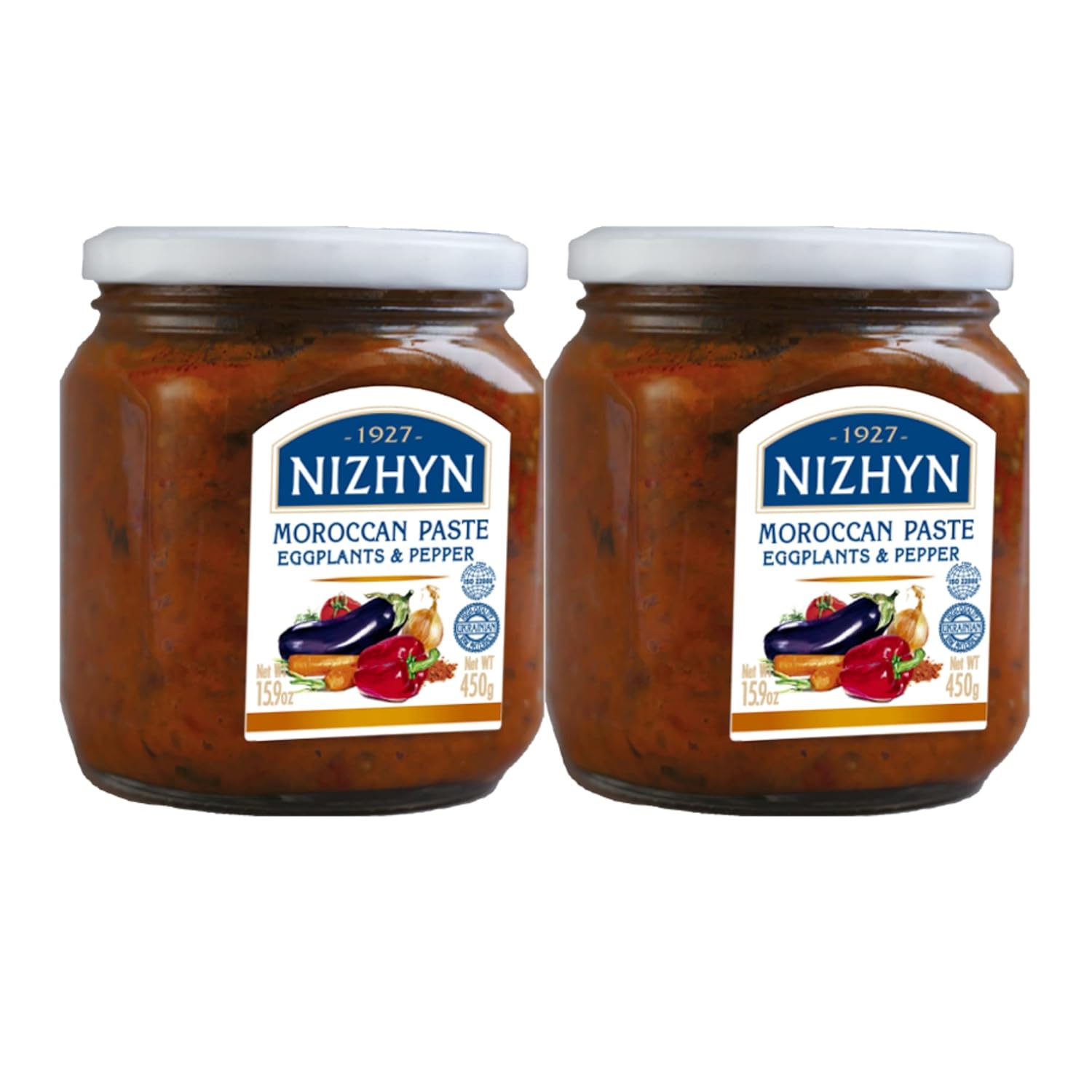 Nezhin Moroccan Paste Eggplants & Pepper , Non-GMO, No added Preservatives, 15.9 OZ/450 gr, Pack of 2