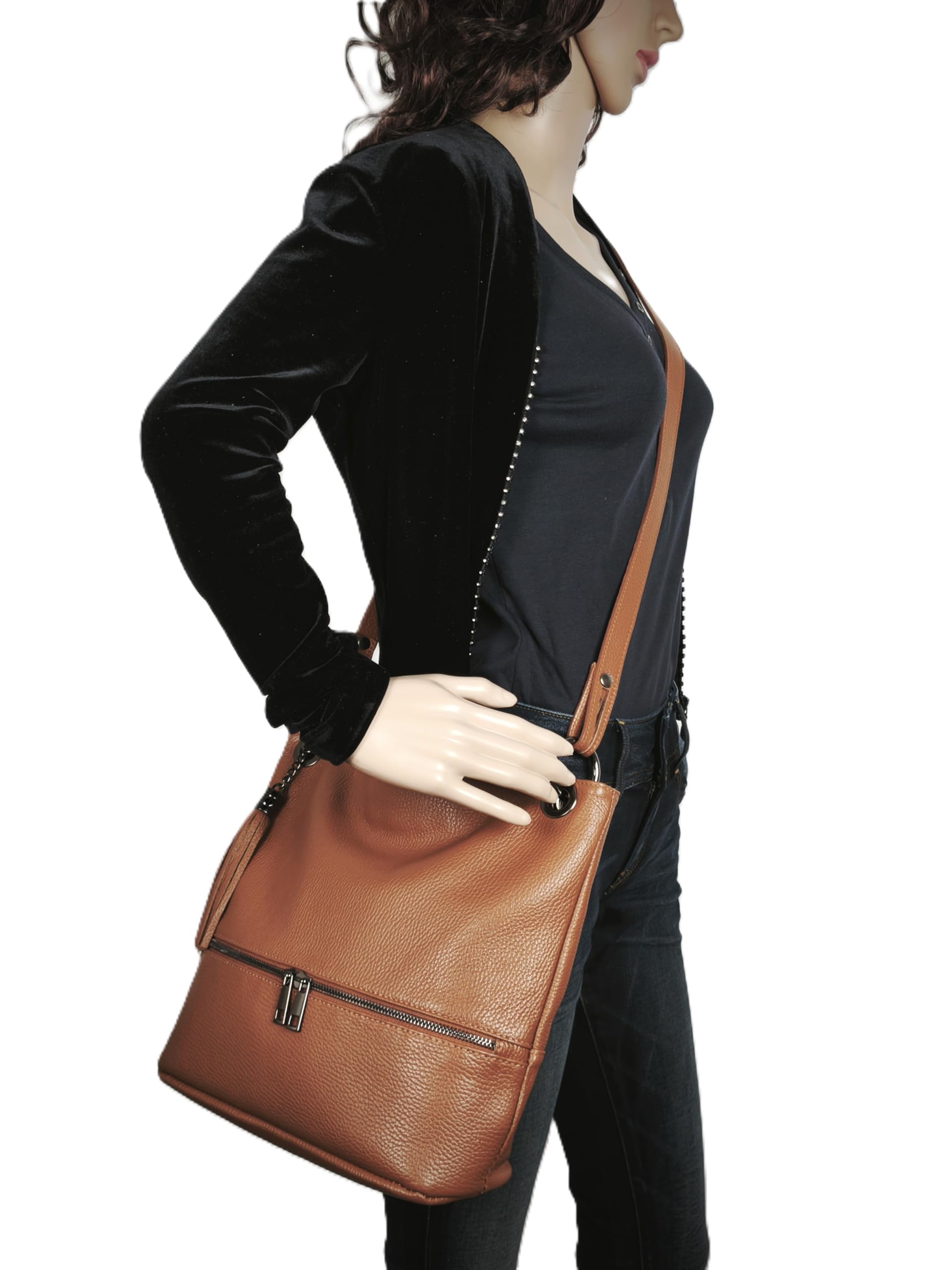AMBRA Moda GLX37 - Italienische Handtasche, Damen - Schultertasche Damen Umhängtaschen Leder