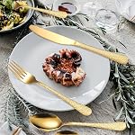 24-Piece Gold Utensil Set for 6 People, 24-Piece Mirror Stainless Steel Cutlery Set with Fine Textured Handle Including Knife/Fork/Spoon/Dessert Spoon, Cutlery Sets for Home and Restaurant