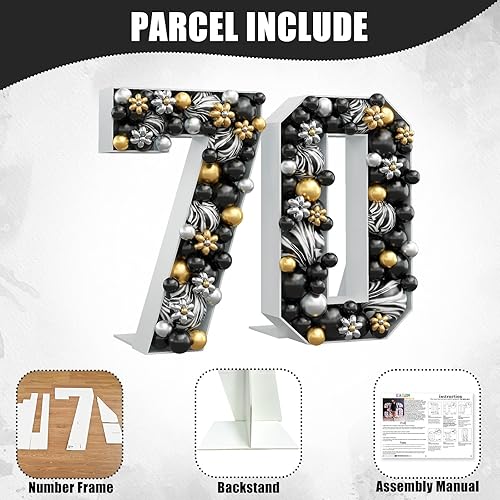 Miniatura 2 de Números de mosaico para globos con el número 70, marco de globos de 4 pies, números de cartón grandes, kit precortado, gigante, recortado, espuma