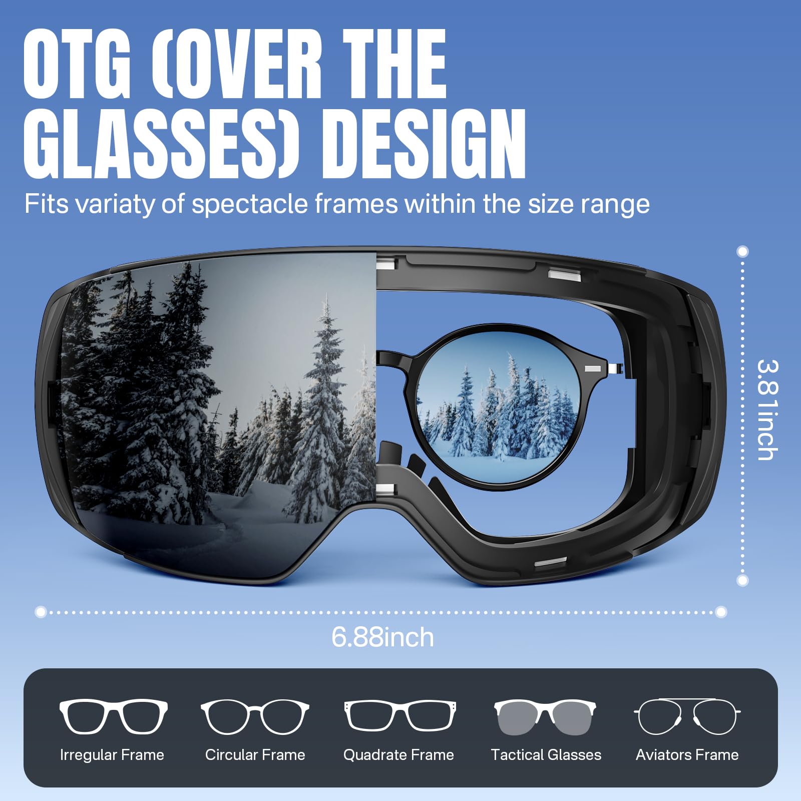 YOZISS Maschera da Sci uomo donna,OTG Maschera da Snowboard, Protezione UV400 Occhiali da Sci Snowboard, Occhiali da Motocross per ciclismo Equitazione Arrampicata Sci