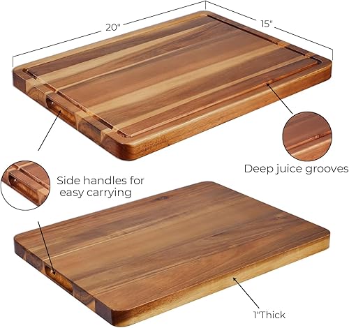 Miniatura 2 de BEZIA - Tablas de cortar de madera grandes de 17 x 13 pulgadas, tabla de tallar de madera de acacia para carne, pavo, verduras, barbacoa, queso,