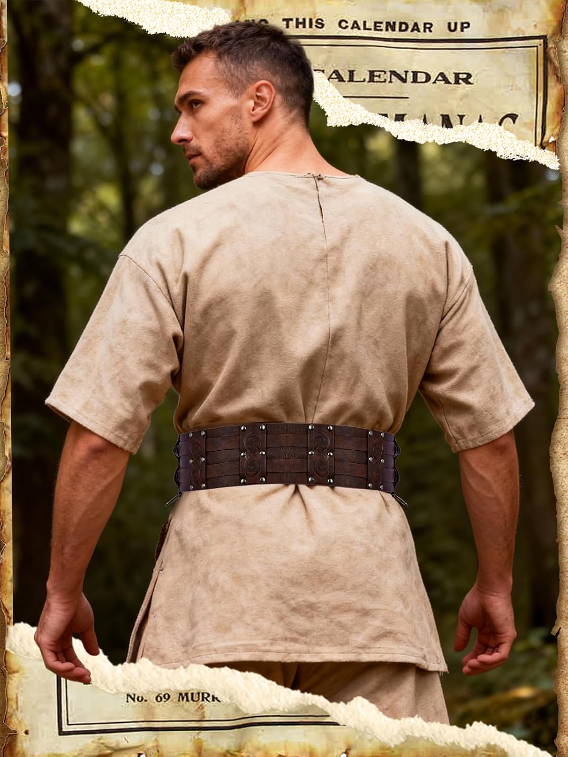 Medieval Renaissance Wide Belt Viking Leather Belt and Renaissance belt bag Cosplay Accessories for Halloween Renaissance Festival（Brown）