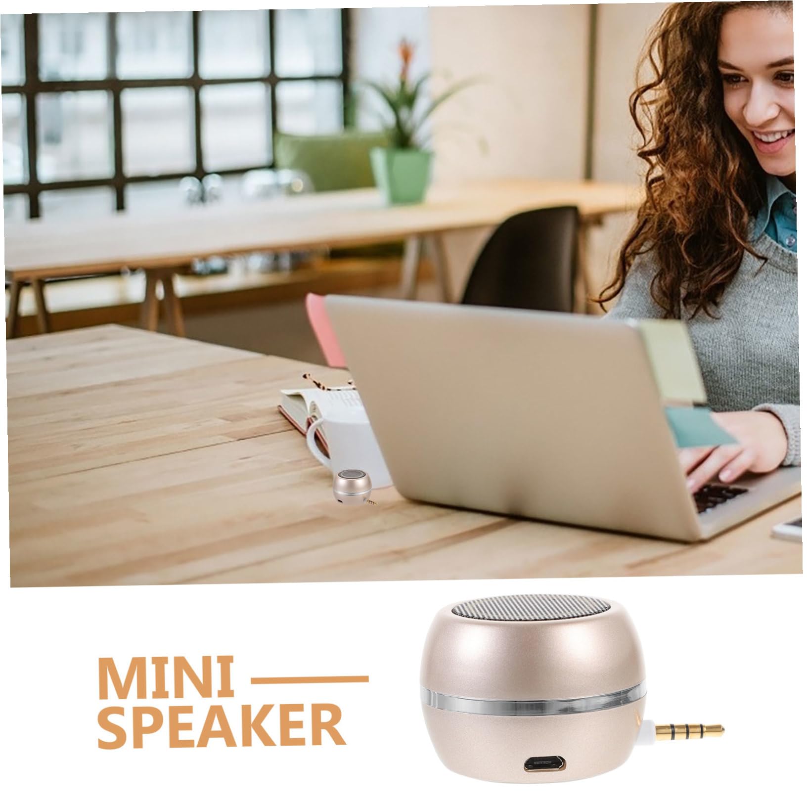 Kisangel Externer Desktop Lautsprecher Tragbarer Steckerlautsprecher aus Kunststoff 3w Leistung 2-Kanal Goldfarben mit 3,5-mm Anschluss Kompatibel mit Laptop Handy und Tablette für Klaren