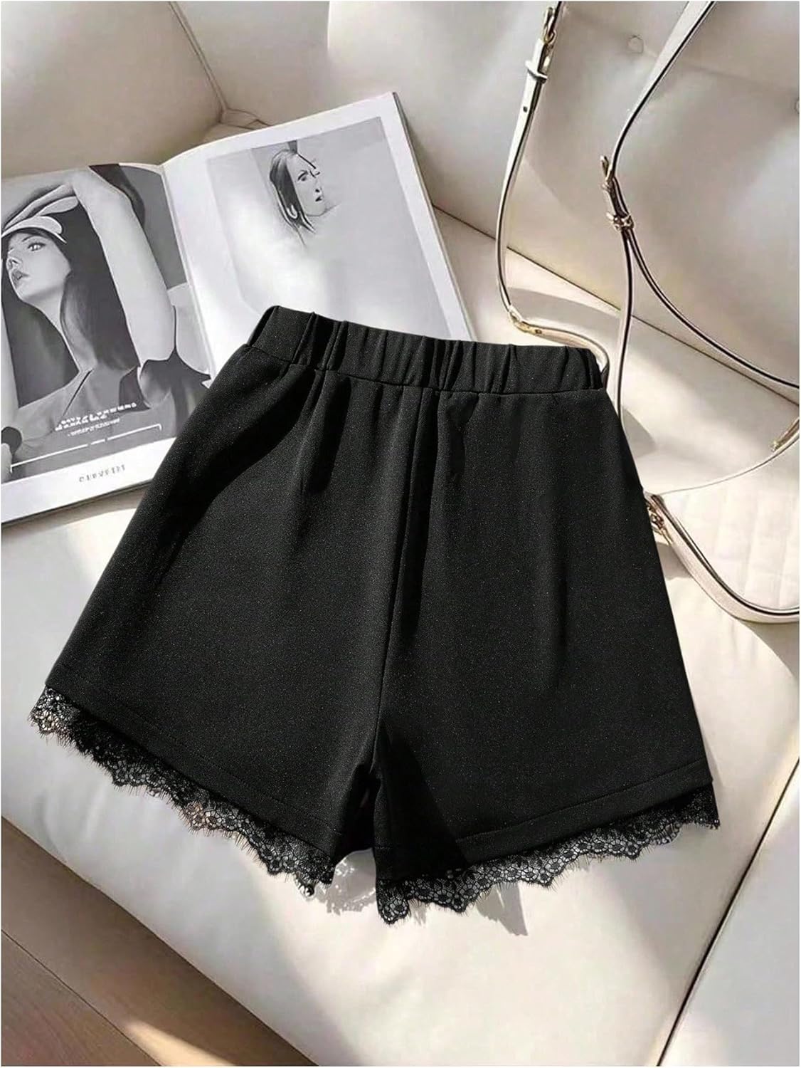GORGLITTER Women's Lace Dressy Shorts High Waisted Business Casual Wide Leg Dress Shorts - Image 2