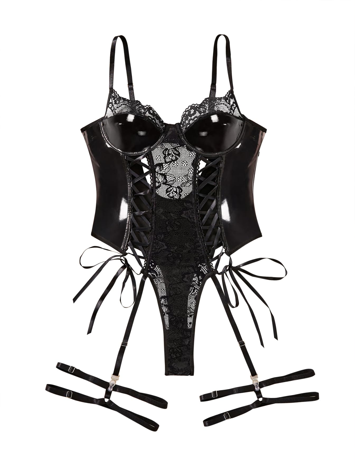 Lilosy Sexy Lace Up Floral Garter Underwire Teddy Bodysuit Lingerie Belt Women Top One Piece