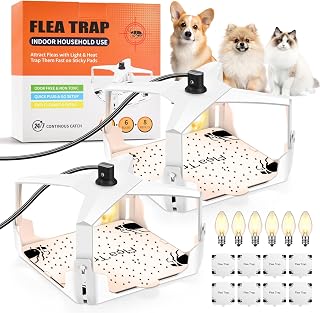 2 Pack Flea Trap, Indoor Electric Fleas Trap Light, Pets Kids Friendly, Reusable Flea Traps for Inside Your Home with 6 Bu...