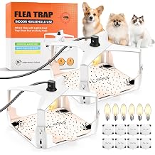 2 Pack Flea Trap, Indoor Electric Fleas Trap Light, Pets Kids Friendly, Reusable Flea Traps for Inside Your Home with 6 Bulbs & 8 Sticky Pads