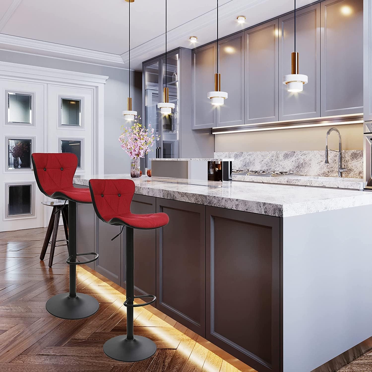 Halter Barstool, Adjustable Height Stool Chairs, Counter Height Swivel Bar Stools for Kitchen Island, Bar Chair, Counter Stool, Barstool Set of 2, Red