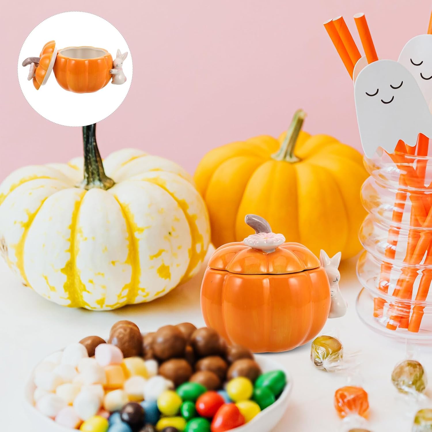 PATKAW Ceramic Pumpkin Candy Jar with Lid Fall Pumpkin Storage Canister Halloween Snack Container Decorative Treat Holder for Kitchen and Home Décor