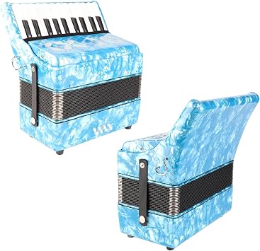 22 Key Accordion Accordion, Hand Accordion 8 Base Mini Accordion Learning Educational Musical Instrument with Beginner Strap and Cleaning Cloth Sky Blue