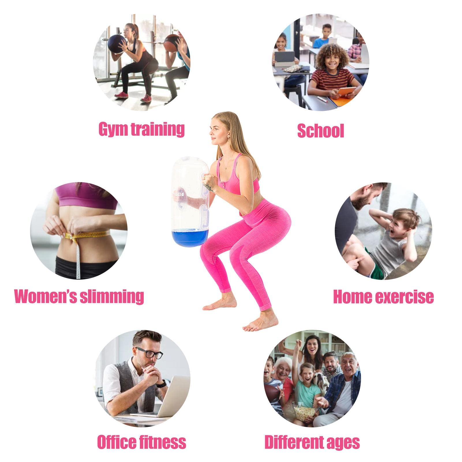 DEWU Bolsa de agua para fitness, tanto para entrenamiento de núcleo como de equilibrio, alternativa para bolsa de arena, gimnasio, saco de agua de entrenamiento de fitness con carga de peso para