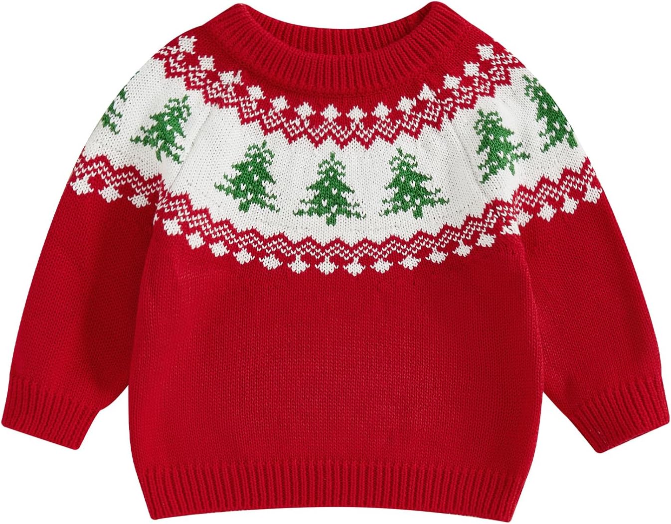 Toddler Baby Boy Girl Christmas Outfit Tree Print Oversized Long Sleeve Crewneck Knit Sweater Winter Holiday Clothes