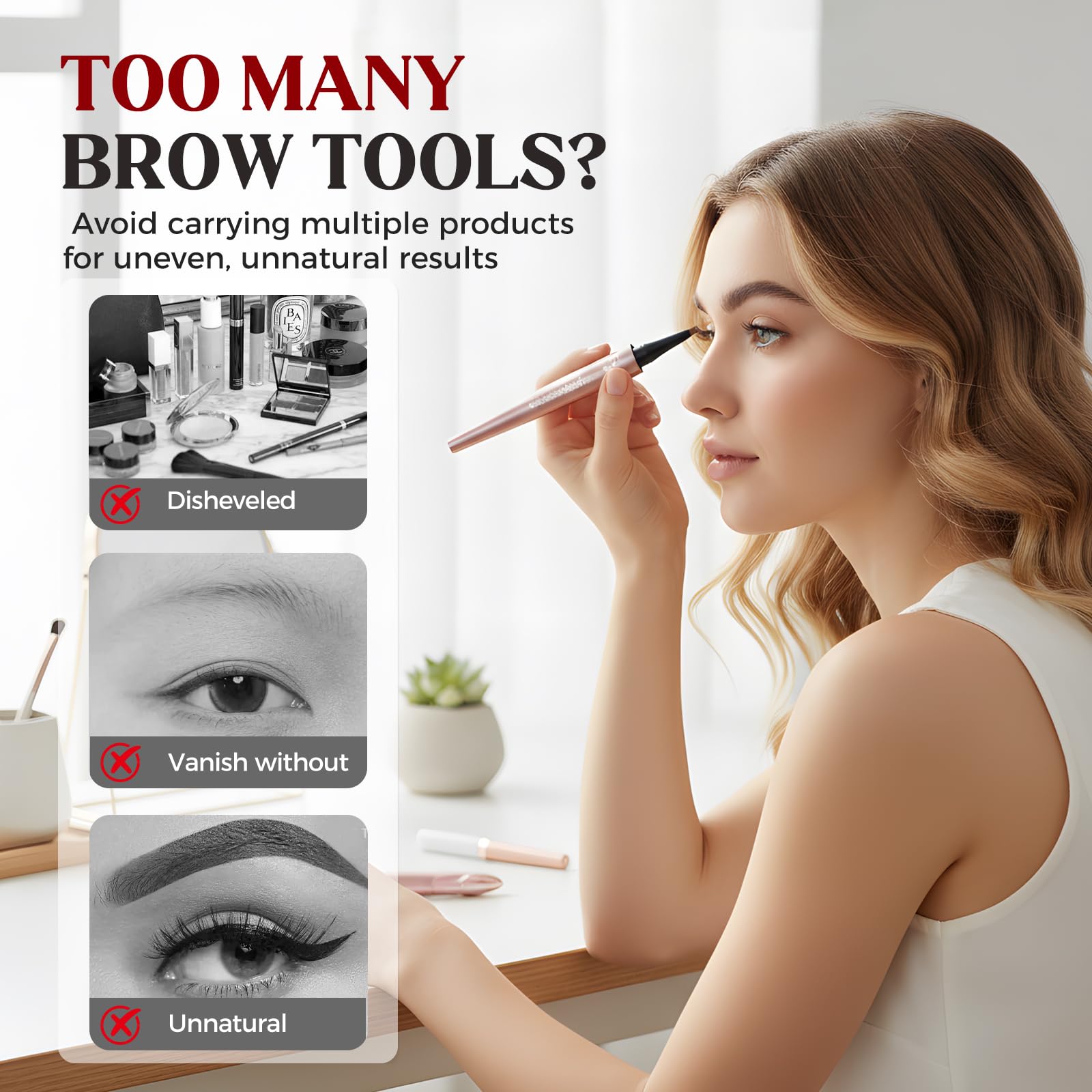 Microblading Eyebrow Pen, 2026 New 4-Tip 3D Eyebrow Pencil, Waterproof Long-Lasting Fine Stroke Contouring Pen, Premium Natural Brow Makeup for All-Day Wear (Light Coffee) - 4