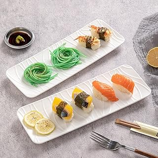 3pcs White Tree Pattern Rectangular Plates - Sushi