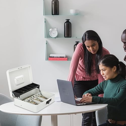 Miniatura 5 de Caja de efectivo con cerradura de combinación, caja de dinero de metal con bandeja para efectivo, caja fuerte con cerradura, 4 ranuras para